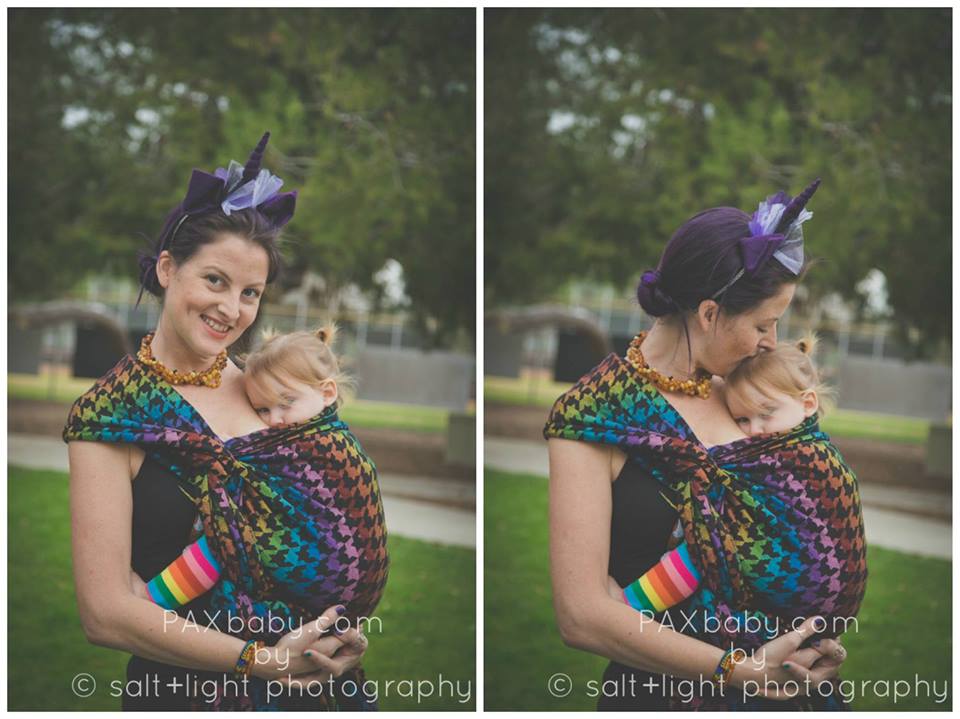 unicorn paxplaydate cate 15 months rainbow houndstooth poppins breastfeeding